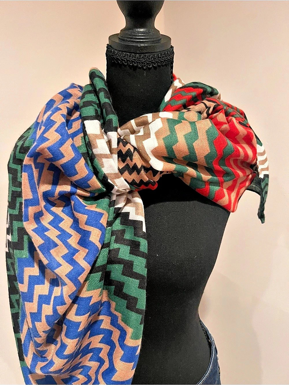 2 Chic Multicolor Geometric Chevron Scarf Like New